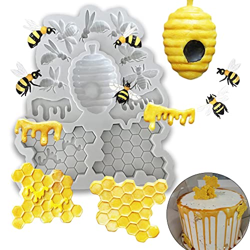 Cestony 12 Cavity Honeybee Honeycomb Bee Silicone Molds for DIY Cake Fondant Biscuit Cookies Soap Sugar Pudding Chocolate Hard Candies Dessert Candle Decor (5.51x4.52x0.51inch)