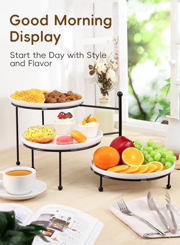 Tiered Serving Tray for Party, 10 Inch Dessert Display Stand, Black - color: Black
