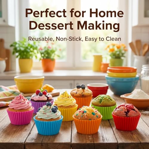 10Pcs Round Multicolor Silicone Baking Cups, Reusable Muffin Liners - color: 10Pcs-Round Cups
