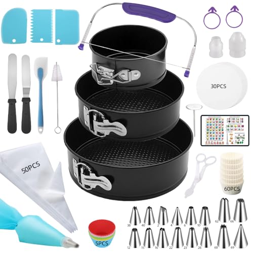 179PCS Cake Pan Set for Baking,3PCS Springform Round Cake Pans(4,7,9 Inch)