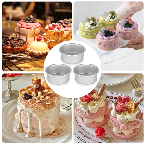 12 Pcs 4 Inch Round Cake Pans, Nonstick Aluminum Mini Cake Pans for Cheesecake, Pizza, Quiche, Leakproof & Easy Release, Silver