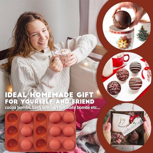 Hot Chocolate Cocoa Bomb Molds Hemisphere Silicone 2 Inch 4 Pack, Semi Ball Mould 6 Cavity Large Circular, BPA Free Non-Stick Half Sphere Holiday Valentine DIY Cake Jelly Dome Mousse - style: 2" Semi Sphere 3PCS