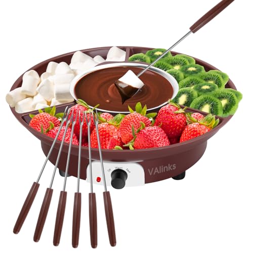 Electric Chocolate Melting Pot Chocolate Fondue Pot Set 3-Section Serving Trays with 6pcs Dipping Forks Perfect for Housewarming Christmas Party Gifts (Brown) - color: Brown