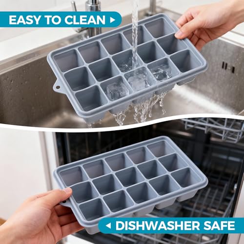Silicone Ice Cube Trays with Lids (3-Pack, Blue) - color: Blue