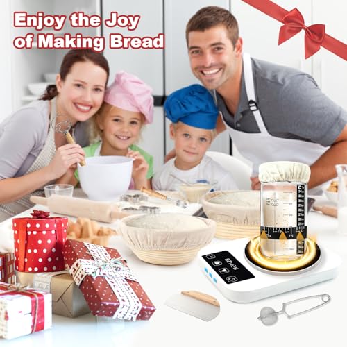 Sourdough Starter Kit with Warmer, Banneton Bread Proofing Basket and Jar