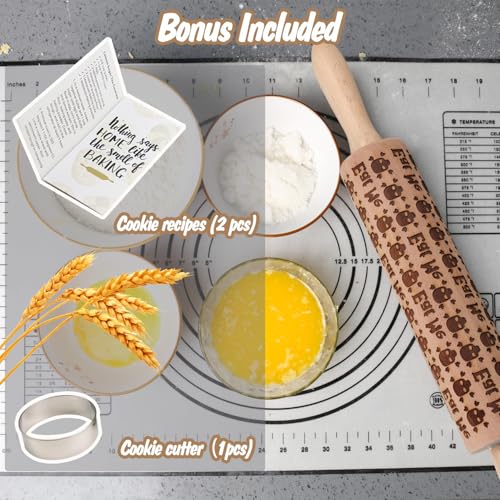 Halloween Embossed Rolling Pin for Baking Cookies Embossing Rolling Pins with Design Wooden Engraved Springerle Roller Pin Dough Spooky Patterned Clay Pottery Ceramic Gifts Bakers Women (Skulls) - color: Skull
