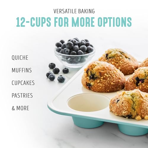 GreenLife 12-Cup Muffin Pan,PFAS-Free Healthy Nonstick Baking Tray,11.4" x 1.9" x 15.9",Durable Ceramic Bakeware,Cupcakes,Egg Bites,Tarts,Brownies,Turquoise,(Pack of 6) - color: Turquoise, size: 12 Cup Muffin Pan (Pack of 6)