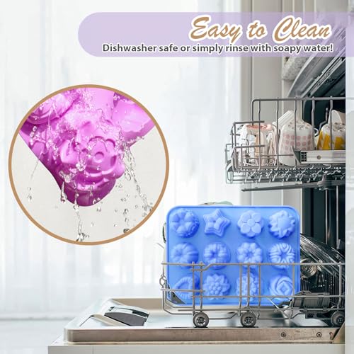 Soap Molds Silicone Flower Shapes 3 Packs for Chocolate Gelatina Lotion Bar Candy Ice Cube Jelly Bathbomb, Blossom Rose Baking Tray Molds Unique Heart Star Food Grade Non-stick Homemade DIY BPA free - style: Small Flower 3PCS