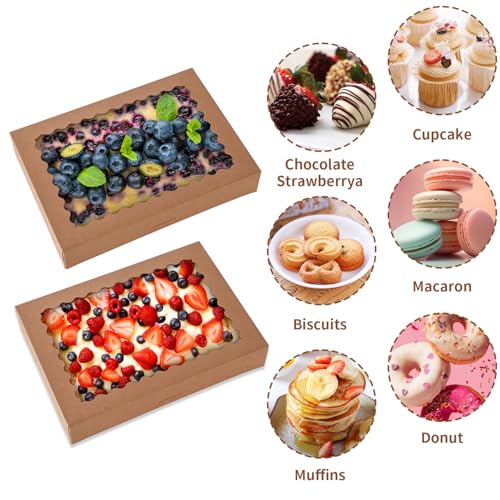 24pcs Bakery Boxes with Window, 14x10x2.5 Inch cookie Boxes, Brown - color: Brown, size: 14*10*2.5inch/24pcs