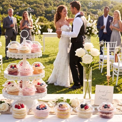 Bekith 150 Pack Individual Cupcake Containers, Plastic Cupcake Holder with Lid, Single Cupcake Boxes, Muffin Container for Party, Stackable