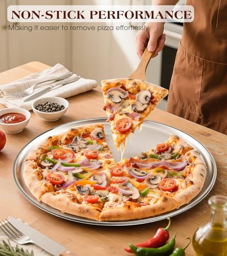 13½ Inch Stainless Steel Pizza Pan Set of 2, Pizza Pan for Oven, Steel Pizza Tray for Baking Cookie Pie Cake, Round Stainless Steel Pizza Plate Pizza Baking Sheet, Easy Clean & Dishwasher Safe - size: Set of 2（13.5 inch）