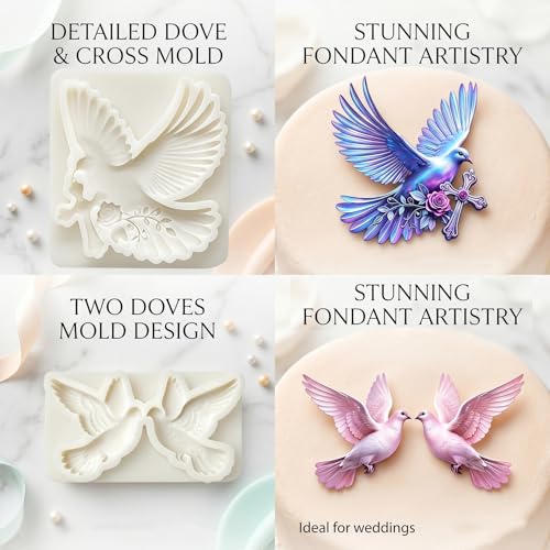 2Pcs Dove Silicone Mold Set, Peace Bird Cross Rose Fondant Molds - color: Dove silicone mold