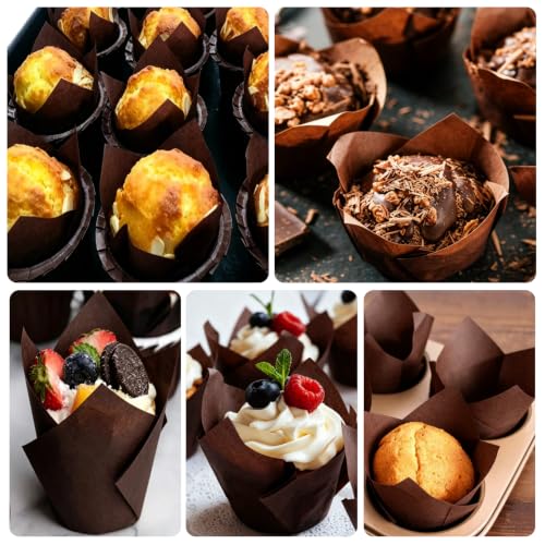 120pcs Tulip Cupcake Liners for Baking Cups, Premium Muffin Liners Holders - color: Coffee