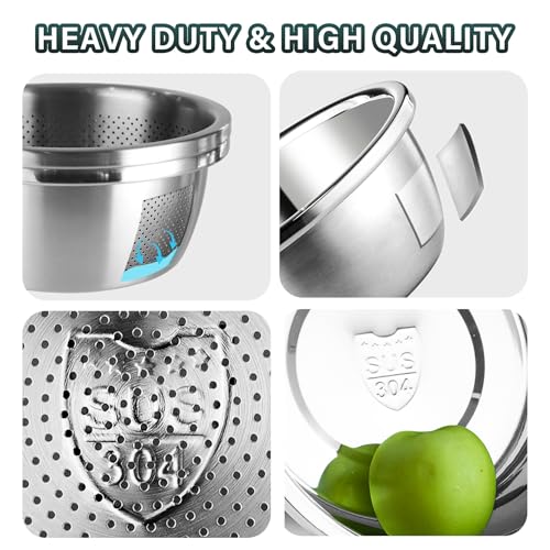 2PCS 5QT Microporous Colander Mixing Bowl Set,304 Stainless Steel - size: 5QT