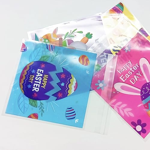 Jagrove 100PCS Cellophane Bags 4X4 Inch Clear Self Sealing Goodie Candy Cookie Snack Treat Bags for Easter Party Supplies Bakery - color: Bunny Print B, size: 100 Count (Pack of 1)