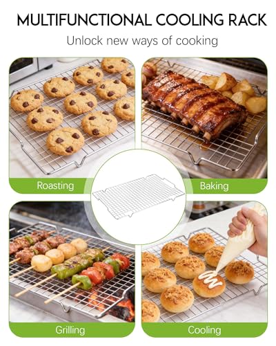 HULISEN 304 Stainless Steel Cooling Rack with Handles, 2-Pack, 16 x 10 Inch - color: Silver, size: 2 Packs