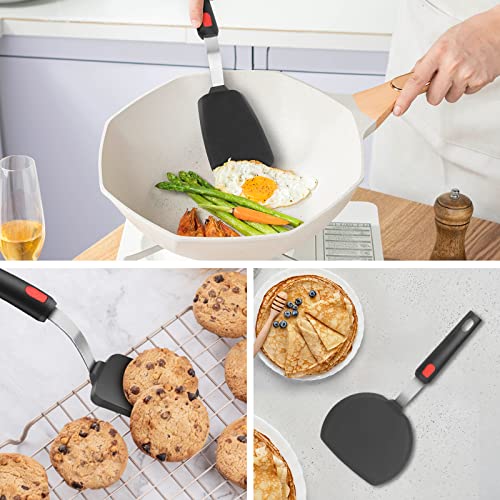 Hotec Silicone Spatula Turner for Nonstick Cookware, Cooking Spatulas 600°F Heat Resistant Large Flexible Rubber Spatula Set of 3, Kitchen Utensils for Flipping Eggs, Burgers, Pancakes, Crepes - color: Black-B
