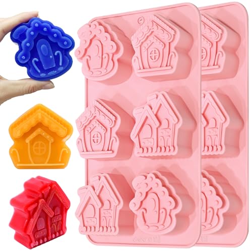Christmas House Soap Molds, 2 Pack Gingerbread House Silicone Mold - color: Christmas House