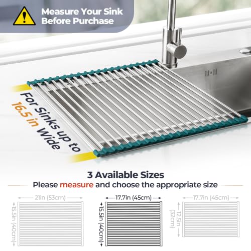 Tomorotec Roll Up Dish Drying Rack Over Sink,304 Steel,17.7x15.5,DarkGreen - color: Dark Green, size: 17.7 x 15.5 in
