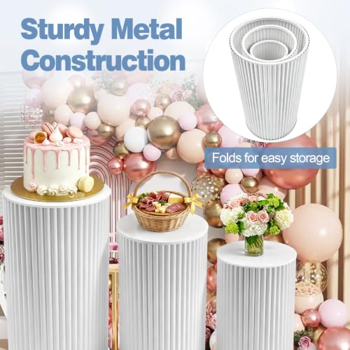 3 PCS Metal Pedestal Stands for Party White 23.6''(L) 21.65"(M) 19.88"(S)