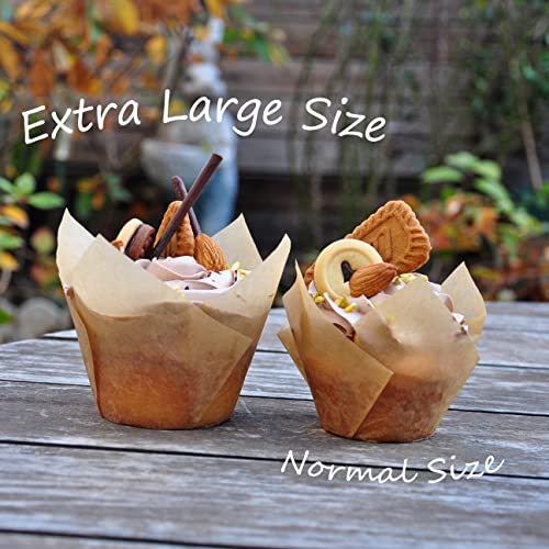 QLSmypkg Extra Large Jumbo Muffin Greaseproof paper Baking cupcake cups, 2-1/4" x 3-3/4" Natural Tulip Baking Cup Case of 125 pcs (Extra Large) (125) - color: Natural 1