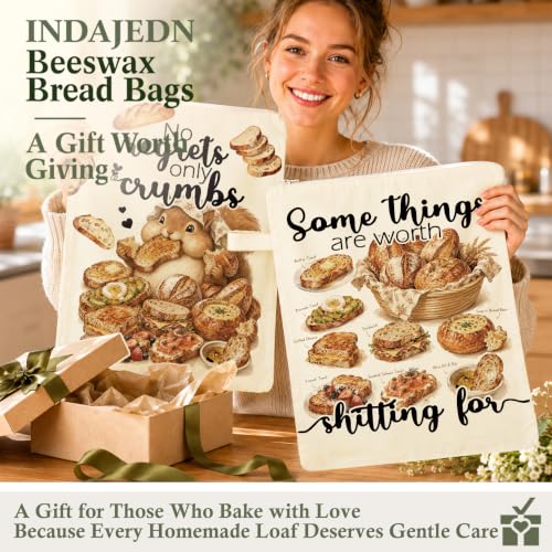 Funny Squirrel Sourdough Gift Beeswax Bread Bags 2 Pack XL 13x17in - color: Funny Squirrel 02