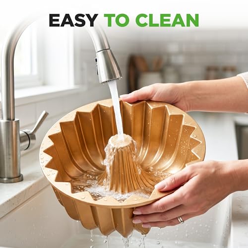 NutriChef Cake Pan - 10 Cups Die Cast Fluted Aluminum Cake Mold, Nonstick for Easy Release and Even Bake, Durable Design, Ideal for Desserts and Casseroles - style: Lines