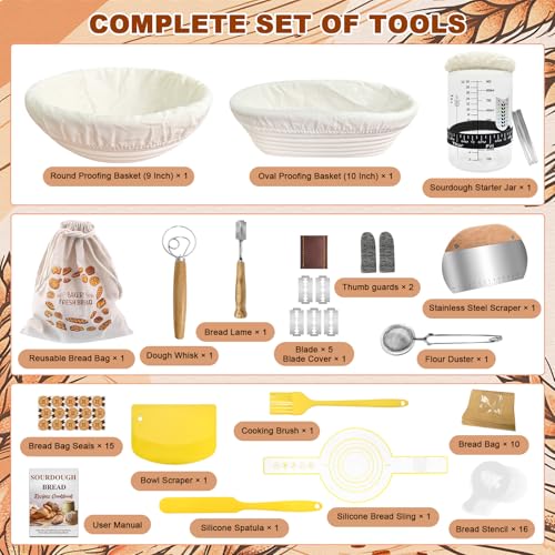 Sourdough Starter Kit with Basket Sourdough Starter Jar for Beginner - color: Yellow
