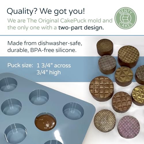 Benty Cakes - The Original Mini Cake Puck Mold Set – Better than a Cake Pop! Make Chocolate Covered Desserts – BPA Free Silicone – Includes 1 Mold Set, 1 Plastic Tray, and 1 Scraper