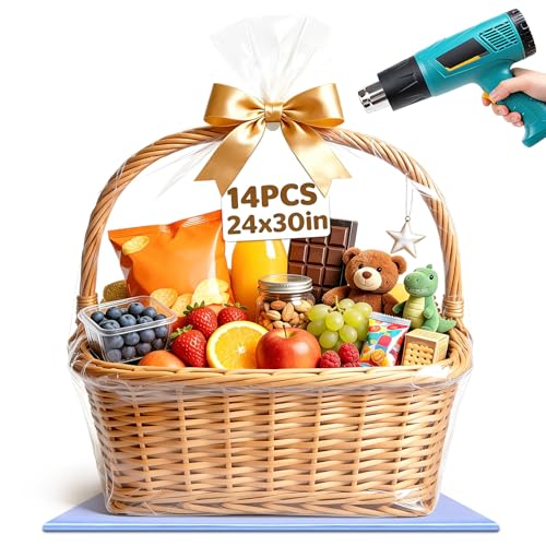 14 Pcs Shrink Wrap Bags, 24 x 30in Shrink Cellophane Bags for Gift Baskets - color: 24in x 30in-14pcs