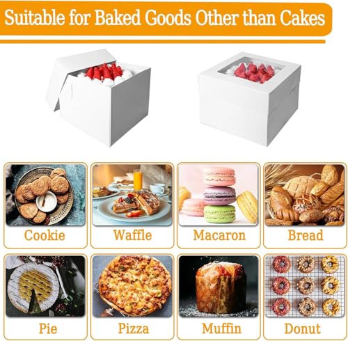 8x8x8 Inches Cake Boxes with Cake Boards, 3 Pack Premium Tall Cheesecake Boxes with Display Window for Christmas, Birthday, Wedding - size: 8 x 8 x 8 Inches-3 Pack