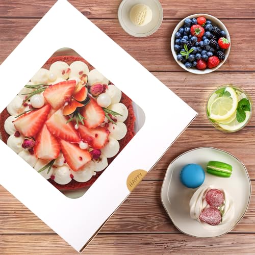 Moretoes 15 Sets Cake Boxes, 10"x10"x5" Bakery Boxes with Cake Boards - size: 15pcs-10*10*5in