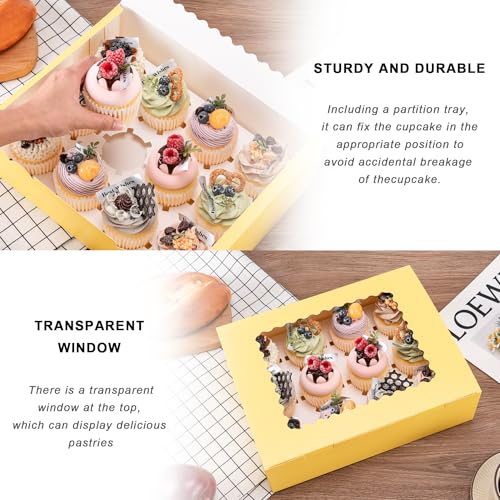 Hoewina 6PCS Cupcake Boxes Hold 12 Cupcakes, Cupcake Containers with Window - color: Yellow