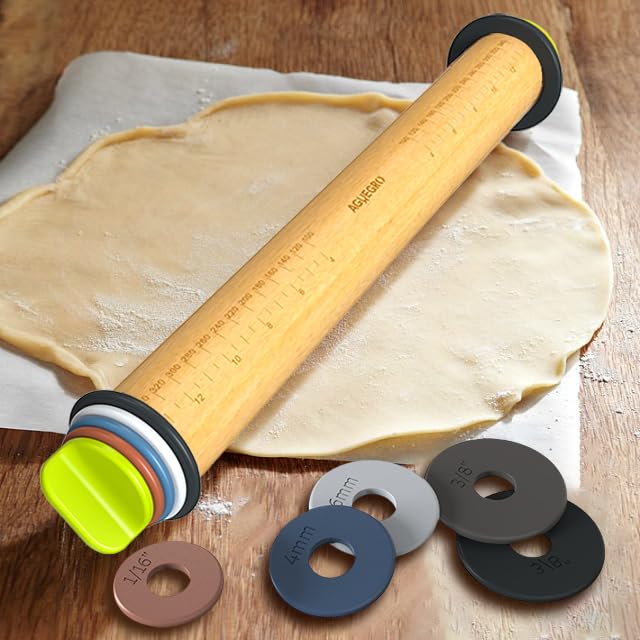 Adjustable Rolling Pin with 4 Thickness Rings &Pastry Mat For Baking Dough - color: Rolling Pin+Mat