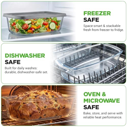 NutriChef 6 Piece Glass Loaf Pans for Baking Bread - 7.6 Cups Stackable Glass Bread Loaf Pan - 3 loaf Pan with 3 Lids - Oven & Microwave Safe, Dishwasher Safe - Clear - size: 3 Piece Set