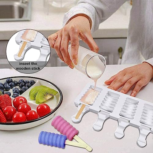 2 pcs Popsicle Molds, small 4 Cavities Cake Pop Silicone Molds Ice Cream Cakesicle Molds for DIY Popsicle with 100 Wooden Sticks - size: M