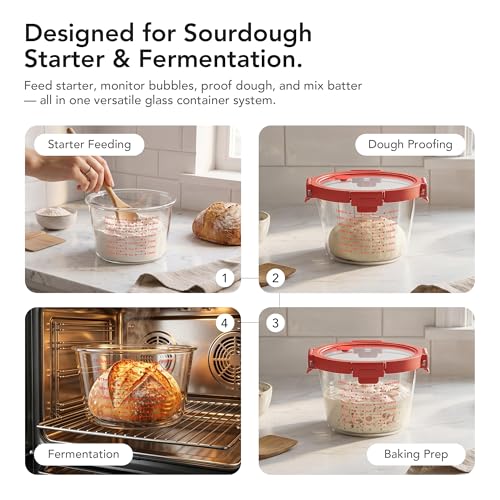 2 Set Red Sourdough Starter Jars, Wide Mouth Sourdough Container - color: Red