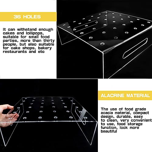 DOERDO 36 Holes Push Pop Cake Stand Acrylic Lollipop Stand Cake Display Stand for Wedding Birthday Party, Clear Square