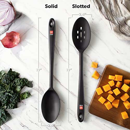 DI ORO Silicone Cooking Spoons - Solid & Slotted Set, 2-Pc Black - color: Black