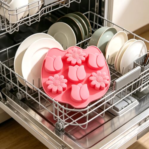 2 Pack Flower Silicone Mold – Tulip & Sunflower Shapes, Food Grade Non-Stick Chocolate Molds for Gummy, Candy, Jelly, Ice Cubes & Baking – BPA-Free, Oven/Freezer/Dishwasher Safe - color: Pink