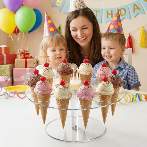 3 PCS Acrylic Ice Cream Cone Holder, 16 Holes Cupcake Display Stand, Clear Food Grade Display Rack for Sushi, Popcorn, Parties & Events