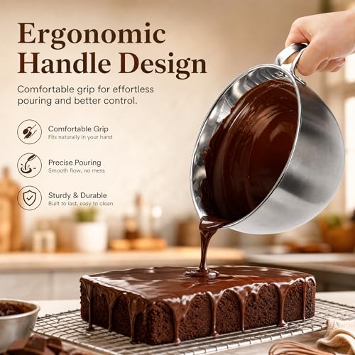 ZENFUN Double Boiler Pot Set with Silicone Spatula, 2000ML/1.8QT Chocolate Melting Pot with 2800ML/2.54QT Stainless Steel Pot, Candy Melting Pot, Chocolate Melter for Butter, Caramel, Cheese, Wax,