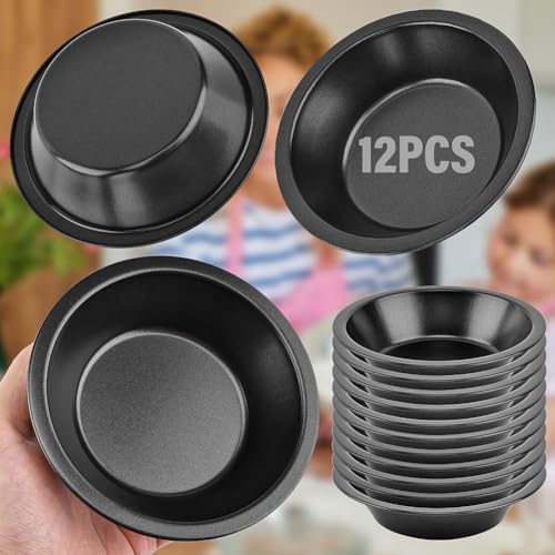 12 Pack 5" Mini Black Tart Pans, Carbon Steel Round Mini Pie Tins