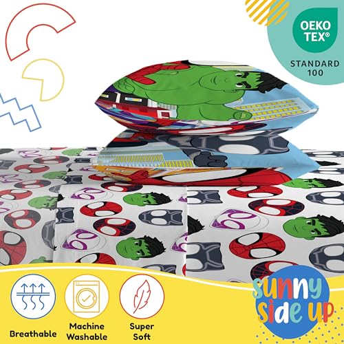 Sunny Side Up Spidey & His Amazing Friends Full Sheet Set - 4 Piece Kids Bedding Set Includes Pillow Cover - Super Soft Superhero Microfiber Sheets Features Miles Morales & Ghost Spider - color: Multi - Spidey & Friends, size: 4 Piece Full