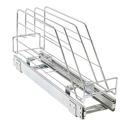 Household Essentials Glidez Multipurpose Chrome-Plated Steel Pull-Out/Slide-Out Storage Organizer for Cookware and Bakeware - Fits Standard Size Cabinet or Shelf, Chrome - size: 5" - Extended, style: Single Tier