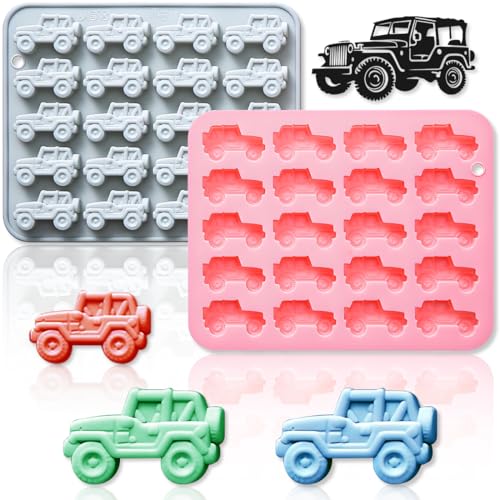 2 Pack Mini Off Road Vehicle Silicone Molds, 20 Cavity 3D Small All Terrain Car Tray DIY Baking Decorating Tools for Chocolate Fondant Candy Dessert Gummy Soap Resin Clay