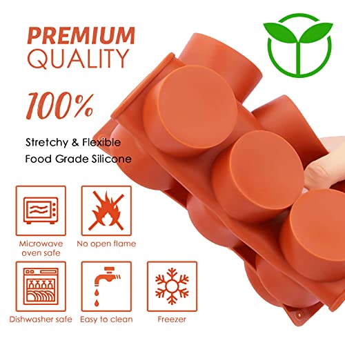 Sakolla 2 Pack Round Chocolate Cookie Molds, 12 Cavity 2.1" Cylinder Silicone Mold for Chocolate Cookie, Cake, Candy, Pudding, Mini Soap (Brown) - color: Brown