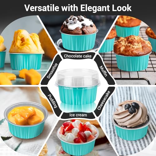 EUSOAR Aluminum Foil Cups, 5oz 50pcs Baking Cups with Lids, 3.34"x2.59"x2.35" 125ml Snacks Desserts Flan, Economical Catering Gathering Club Shower Wedding Party Favor Baking Cups-Blue - color: Blue, size: 50pcs