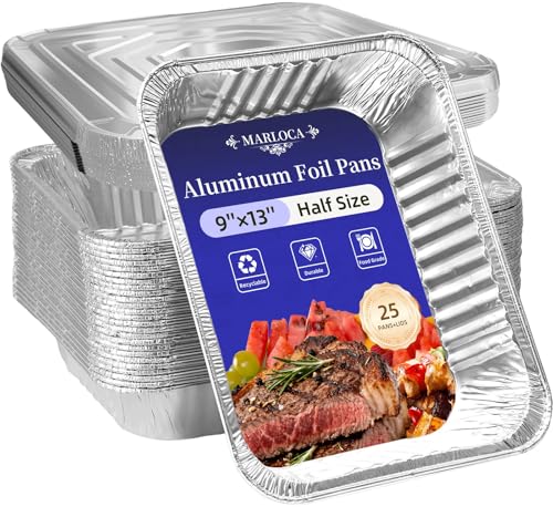 MARLCOA 9x13 Aluminum Pans with Lids (25 Pack) - Disposable Foil Half Pans - size: 25 Pack with Lids