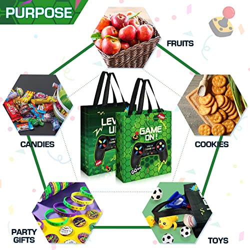 Sweetude 30 Pcs Video Game Gift Bag with Handle Game Party, Green - style: Green